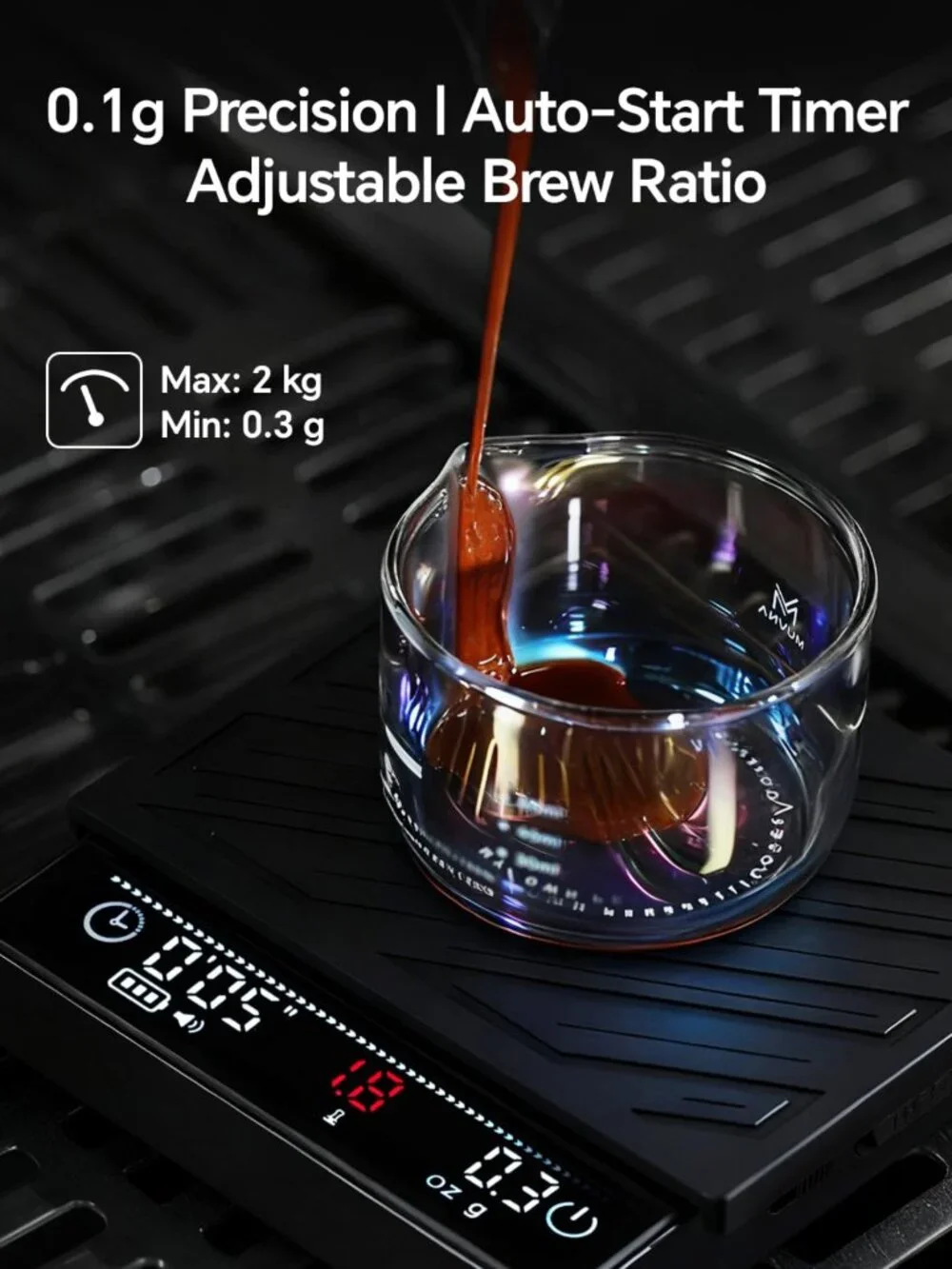 Mini Espresso Coffee Scale 0.1g Precision Timer 2kg Capacity Complete